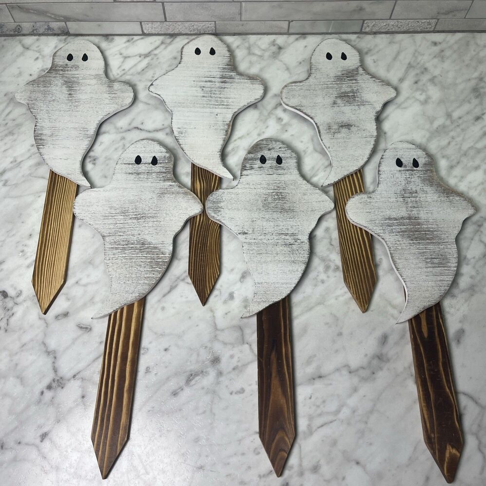 Halloween Ghost Yard Stakes - 6PCS Rustic/ Distressed Ghost Lawn Decorations